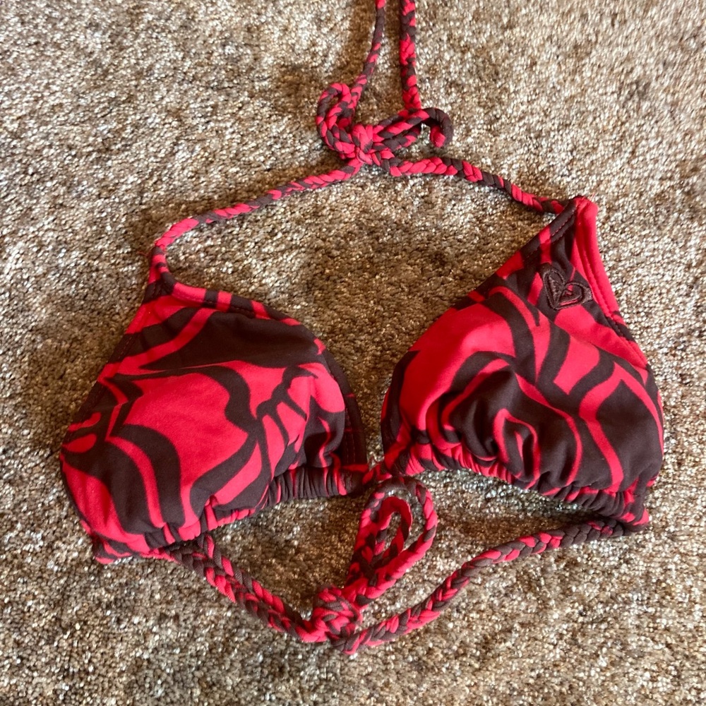 Roxy Vibrant Red and Dark Brown Bikini Top